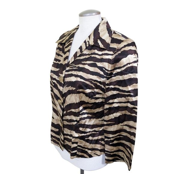 Vintage Talbots Silk Blend Blouse Womens 10 Brown Animal Print Long Sleeve Crop - Picture 4 of 8